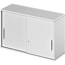 Schäfer Shop Genius Opzetkast met schuifdeuren TETRIS WOOD, 2 ordnerhoogten, B 1200 mm, hoogte incl. glijders, lichtgrijs