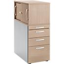 Schäfer Shop Genius pedestal with top cabinet incl. sliding door, completely lockable, round handle, oak/white aluminum