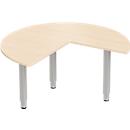 Schäfer Shop Genius PLANOVA ergoSTYLE mesa extensible, 3/4 círculo, extensión derecha o izquierda, decoración arce/aluminio blanco