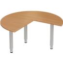 Schäfer Shop Genius PLANOVA ergoSTYLE mesa extensible, 3/4 círculo, extensión derecha o izquierda, decoración haya/aluminio blanco