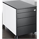 Schäfer Shop Genius Rollcontainer 1233, 4 Schübe, Zentralverschluss, seitliche Griffnut, B 435 x T 765 x H 577 mm, weiss/graphit 