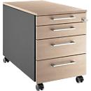Schäfer Shop Genius Rollcontainer 1233, Griffe eckig, B 435 x H 577 mm, weissalu/Eiche-Dekor