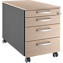 Schäfer Shop Genius Rollcontainer 1233, mit Griff rund, B 435 x H 577 mm, anthrazit/Êiche-Dekor