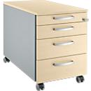 Schäfer Shop Genius Rollcontainer 1233, mit Griff rund, B 435 x H 577 mm, weißalu/weißalu/Ahorn-Dekor