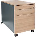 Schäfer Shop Genius Rollcontainer 126, 1 Schublade, 1 Utensilienauszug, 1 Hängeregistraturauszug, Zentralverschluss, seitliche Griffnut, B 435 x T 765 x H 577 mm, anthrazit/Eiche-Dekor