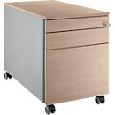 Schäfer Shop Genius Rollcontainer 126, 1 Schublade, 1 Utensilienauszug, 1 Hängeregistraturauszug, Zentralverschluss, seitliche Griffnut, B 435 x T 765 x H 577 mm, weissalu/Eiche-Dekor