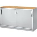 Schäfer Shop Genius Schiebetürenschrank TETRIS SOLID, 2 OH, B 1200 x H 818 mm, Mitteltrennwand, 19 mm Abdeckplatte, Buche/weißalu 