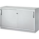 Schäfer Shop Genius Schiebetürenschrank TETRIS SOLID, 2 OH, B 1200 x H 818 mm, Mitteltrennwand, 19 mm Abdeckplatte, lichtgrau/weißalu 