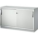 Schäfer Shop Genius Schiebetürenschrank TETRIS SOLID, 2 OH, B 1200 x H 818 mm, Mitteltrennwand, 19 mm Abdeckplatte, lichtgrau/weißalu