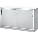 Schäfer Shop Genius Schiebetürenschrank TETRIS SOLID, 2 OH, B 1200 x H 818 mm, Mitteltrennwand, 19 mm Abdeckplatte, weiß/weißalu 