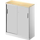 Schäfer Shop Genius Schiebetürenschrank TETRIS SOLID, 3 OH, 2 Fachböden, B 1000 mm, 19 mm Abdeckplatte, Ahorn-Dekor/weißalu