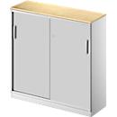 Schäfer Shop Genius Schiebetürenschrank TETRIS SOLID, 3 OH, 2 Fachböden, B 1200 mm, 19 mm Abdeckplatte, Ahorn-Dekor/weißalu
