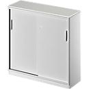 Schäfer Shop Genius Schiebetürenschrank TETRIS SOLID, 3 OH, B 1200 x H 1170 mm, Mitteltrennwand, 19 mm Abdeckplatte, lichtgrau/weißalu