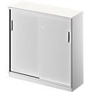 Schäfer Shop Genius Schiebetürenschrank TETRIS SOLID, 3 OH, B 1200 x H 1170 mm, Mitteltrennwand, 19 mm Abdeckplatte, weiß/weißalu