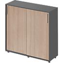 Schäfer Shop Genius Schiebetürenschrank TETRIS WOOD, 3 OH, B 1200 mm, Höhe inkl. Gleiter, graphit/eiche