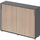 Schäfer Shop Genius Schiebetürenschrank TETRIS WOOD, 3 OH, B 1600 mm, Höhe inkl. Gleiter, graphit/Eiche