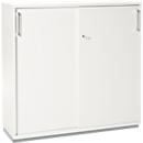 Schäfer Shop Genius Schiebtürenschrank TETRIS WOOD, 3 OH, 2 Fachböden, abschließbar, Fußgleiter & Stahlsockel, B 1000 x T 421 x H 1160 mm, weiß