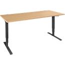 Schäfer Shop Genius Schreibtisch AERO FLEX, elektrisch höhenverstellbar, Rechteck, C-Fuß, B 1800 x T 800 x H 700-1200 mm, Buche/schwarz + Memorypanel