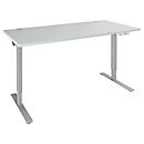 Schäfer Shop Genius Schreibtisch AERO FLEX, elektrisch höhenverstellbar, Rechteck, T-Fuß, B 1200 mm, lichtgrau/weißalu