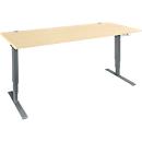 Schäfer Shop Genius Schreibtisch AERO FLEX, elektrisch höhenverstellbar, Rechteck, T-Fuß, B 1600 mm, Ahorn/anthrazit + Memorypanel