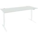 Schäfer Shop Genius Schreibtisch AERO FLEX, elektrisch höhenverstellbar, Rechteck, T-Fuß, B 1600 mm, lichtgrau/weißalu + Memorypanel
