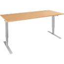 Schäfer Shop Genius Schreibtisch AERO FLEX, elektrisch höhenverstellbar, Rechteck, T-Fuß, B 1600 x T 800 x H 620-1280 mm, Buche/weißalu