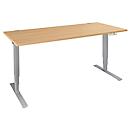 Schäfer Shop Genius Schreibtisch AERO FLEX, elektrisch höhenverstellbar, Rechteck, T-Fuß, B 1800 x T 800 x H 620-1280 mm, Buche/weißalu