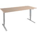 Schäfer Shop Genius Schreibtisch AERO FLEX, elektrisch höhenverstellbar, Rechteck, T-Fuß, B 1800 x T 800 x H 620-1280 mm, Eiche/weißalu + Memorypanel