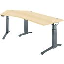 Schäfer Shop Genius Schreibtisch ERGOSTYLE S, 135°, einstufig, elektrisch höhenverstellbar, Ansatz links, C-Fuß, B 2165 x T 800 x H 715-1182 mm, inkl. Memory Master, Ahorn/anthrazit