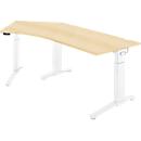 Schäfer Shop Genius Schreibtisch ERGOSTYLE S, 135°, einstufig, elektrisch höhenverstellbar, Ansatz links, C-Fuß, B 2165 x T 800 x H 715-1182 mm, inkl. Memory Master, Ahorn/weiß