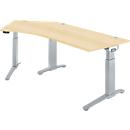 Schäfer Shop Genius Schreibtisch ERGOSTYLE S, 135°, einstufig, elektrisch höhenverstellbar, Ansatz links, C-Fuß, B 2165 x T 800 x H 715-1182 mm, inkl. Memory Master, Ahorn/weißaluminium