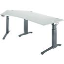 Schäfer Shop Genius Schreibtisch ERGOSTYLE S, 135°, einstufig, elektrisch höhenverstellbar, Ansatz links, C-Fuß, B 2165 x T 800 x H 715-1182 mm, inkl. Memory Master, lichtgrau/anthrazit
