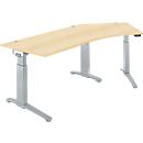 Schäfer Shop Genius Schreibtisch ERGOSTYLE S, 135°, einstufig, elektrisch höhenverstellbar, Ansatz rechts, C-Fuß, B 2165 x T 800 x H 715-1182 mm, inkl. Memory Master, Ahorn/weißaluminium