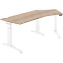 Schäfer Shop Genius Schreibtisch ERGOSTYLE S, 135°, einstufig, elektrisch höhenverstellbar, Ansatz rechts, C-Fuß, B 2165 x T 800 x H 715-1182 mm, inkl. Memory Master, Eiche/weiß