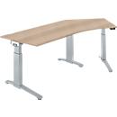 Schäfer Shop Genius Schreibtisch ERGOSTYLE S, 135°, einstufig, elektrisch höhenverstellbar, Ansatz rechts, C-Fuß, B 2165 x T 800 x H 715-1182 mm, inkl. Memory Master, Eiche/weißaluminium