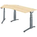 Schäfer Shop Genius Schreibtisch ERGOSTYLE S, 135°, elektrisch höhenverstellbar, Ansatz links, zweistufig, C-Fuß, B 2165 x T 800 x H 645-1305 mm, inkl. Memory Master, Ahorn/anthrazit