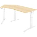 Schäfer Shop Genius Schreibtisch ERGOSTYLE S, 135°, elektrisch höhenverstellbar, Ansatz links, zweistufig, C-Fuß, B 2165 x T 800 x H 645-1305 mm, inkl. Memory Master, Ahorn/weiß