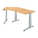 Schäfer Shop Genius Schreibtisch ERGOSTYLE S, 135°, elektrisch höhenverstellbar, Ansatz links, zweistufig, C-Fuß, B 2165 x T 800 x H 645-1305 mm, inkl. Memory Master, Buche/weißaluminium