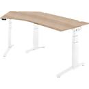 Schäfer Shop Genius Schreibtisch ERGOSTYLE S, 135°, elektrisch höhenverstellbar, Ansatz links, zweistufig, C-Fuß, B 2165 x T 800 x H 645-1305 mm, inkl. Memory Master, Eiche/weiß