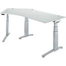 Schäfer Shop Genius Schreibtisch ERGOSTYLE S, 135°, elektrisch höhenverstellbar, Ansatz links, zweistufig, C-Fuß, B 2165 x T 800 x H 645-1305 mm, inkl. Memory Master, lichtgrau/weißaluminium