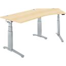 Schäfer Shop Genius Schreibtisch ERGOSTYLE S, 135°, elektrisch höhenverstellbar, Ansatz rechts, zweistufig, C-Fuß, B 2165 x T 800 x H 645-1305 mm, inkl. Memory Master, Ahorn/weißaluminium