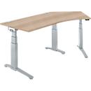 Schäfer Shop Genius Schreibtisch ERGOSTYLE S, 135°, elektrisch höhenverstellbar, Ansatz rechts, zweistufig, C-Fuss, B 2165 x T 800 x H 645-1305 mm, inkl. Memory Master, Eiche/weissaluminium