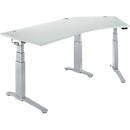 Schäfer Shop Genius Schreibtisch ERGOSTYLE S, 135°, elektrisch höhenverstellbar, Ansatz rechts, zweistufig, C-Fuß, B 2165 x T 800 x H 645-1305 mm, inkl. Memory Master, lichtgrau/weißaluminium