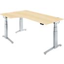 Schäfer Shop Genius Schreibtisch ERGOSTYLE S, 90°, Ansatz links, elektrisch höhenverstellbar, C-Fuß, zweistufig, B 2000 x T 800 x H 645-1305 mm, inkl. Memory Master, Ahorn-Dekor/weißaluminium