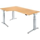 Schäfer Shop Genius Schreibtisch ERGOSTYLE S, 90°, Ansatz links, elektrisch höhenverstellbar, C-Fuß, zweistufig, B 2000 x T 800 x H 645-1305 mm, inkl. Memory Master, Buche/weißaluminium