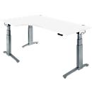 Schäfer Shop Genius Schreibtisch ERGOSTYLE S, 90°, Ansatz links, elektrisch höhenverstellbar, C-Fuß, zweistufig, B 2000 x T 800 x H 645-1305 mm, inkl. Memory Master, weiß/anthrazit