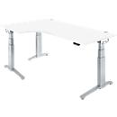 Schäfer Shop Genius Schreibtisch ERGOSTYLE S, 90°, Ansatz links, elektrisch höhenverstellbar, C-Fuß, zweistufig, B 2000 x T 800 x H 645-1305 mm, inkl. Memory Master, weiß/weißaluminium