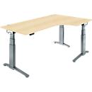 Schäfer Shop Genius Schreibtisch ERGOSTYLE S, 90°, Ansatz rechts, elektrisch höhenverstellbar, C-Fuß, zweistufig, B 2000 x T 800 x H 645-1305 mm, inkl. Memory Master, Ahorn/anthrazit