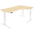 Schäfer Shop Genius Schreibtisch ERGOSTYLE S, 90°, Ansatz rechts, elektrisch höhenverstellbar, C-Fuß, zweistufig, B 2000 x T 800 x H 645-1305 mm, inkl. Memory Master, Ahorn/weiß