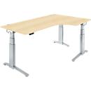 Schäfer Shop Genius Schreibtisch ERGOSTYLE S, 90°, Ansatz rechts, elektrisch höhenverstellbar, C-Fuß, zweistufig, B 2000 x T 800 x H 645-1305 mm, inkl. Memory Master, Ahorn/weißaluminium